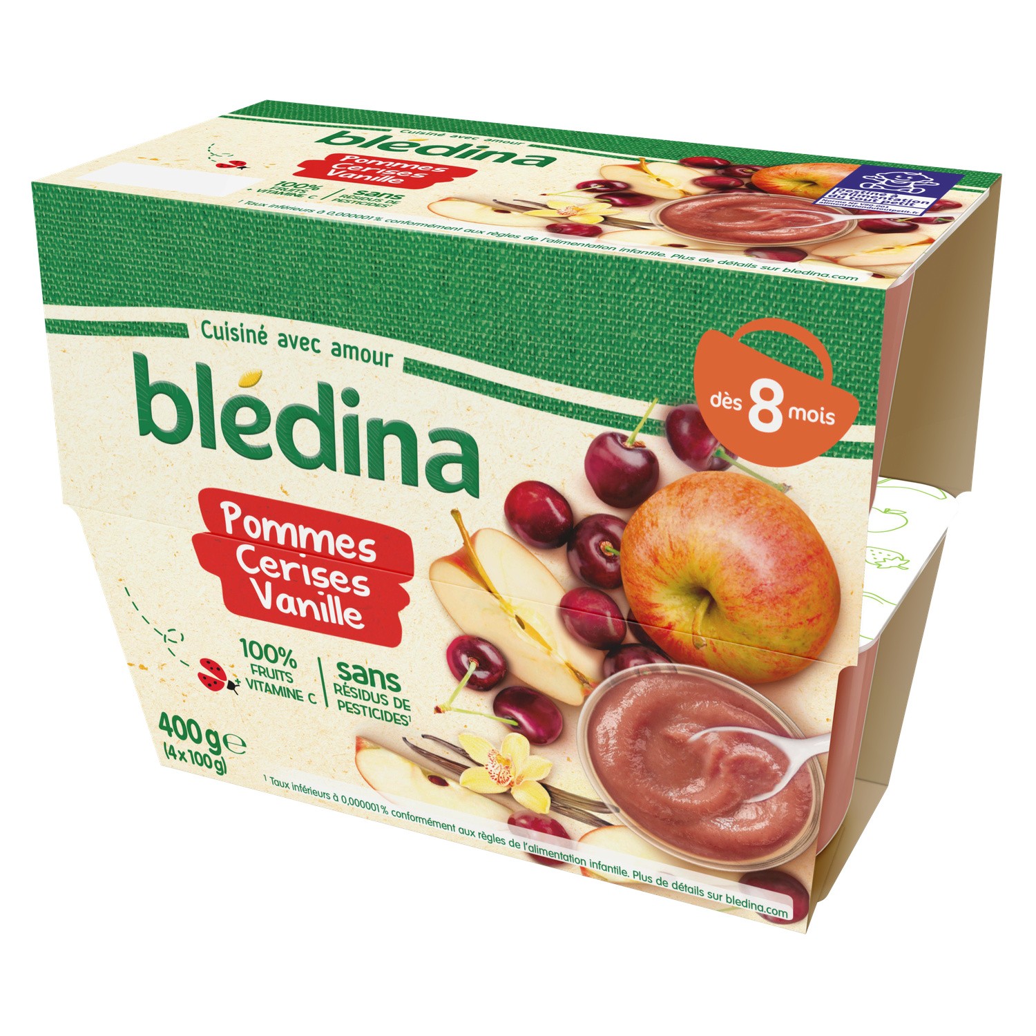 Bledina Apple Cherrie Vanilla Compote 4x100g From 8 Months Europafoodxb Buy Food Online From Europe Best Price