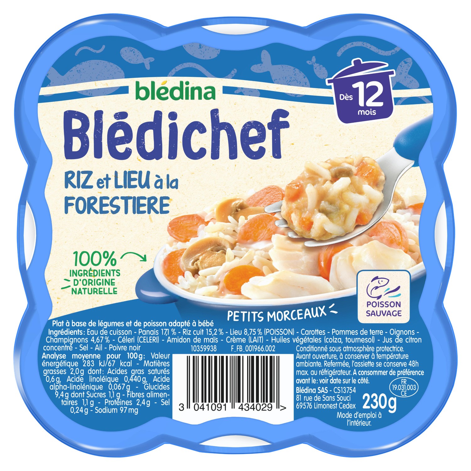Bledina Bledichef Hake filet forestiere, Rice from 12 months 230g