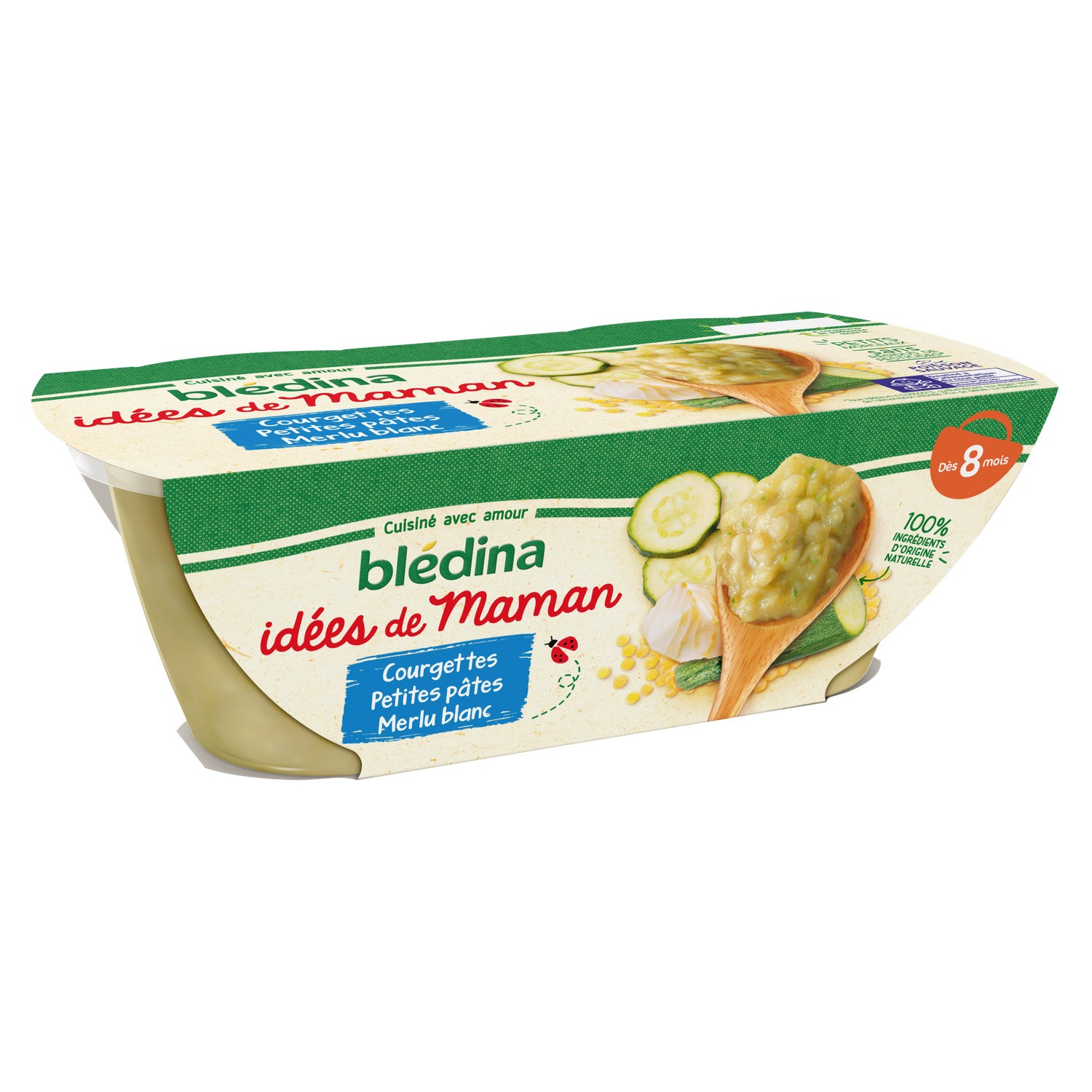 Bledina Idees de Maman Courgettes, Pasta & white hake 2x200g from 8 months