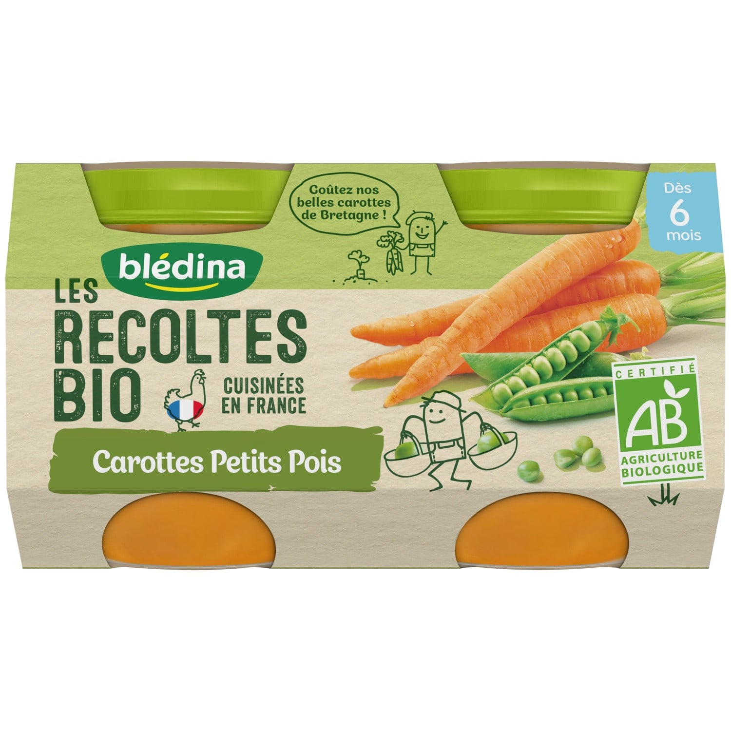 Bledina Organic Carrots & Peas 2x130g from 6 months