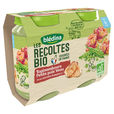Bledina Organic Jerusalem Artichokes, Peas & Veal 2x190g from 6 months