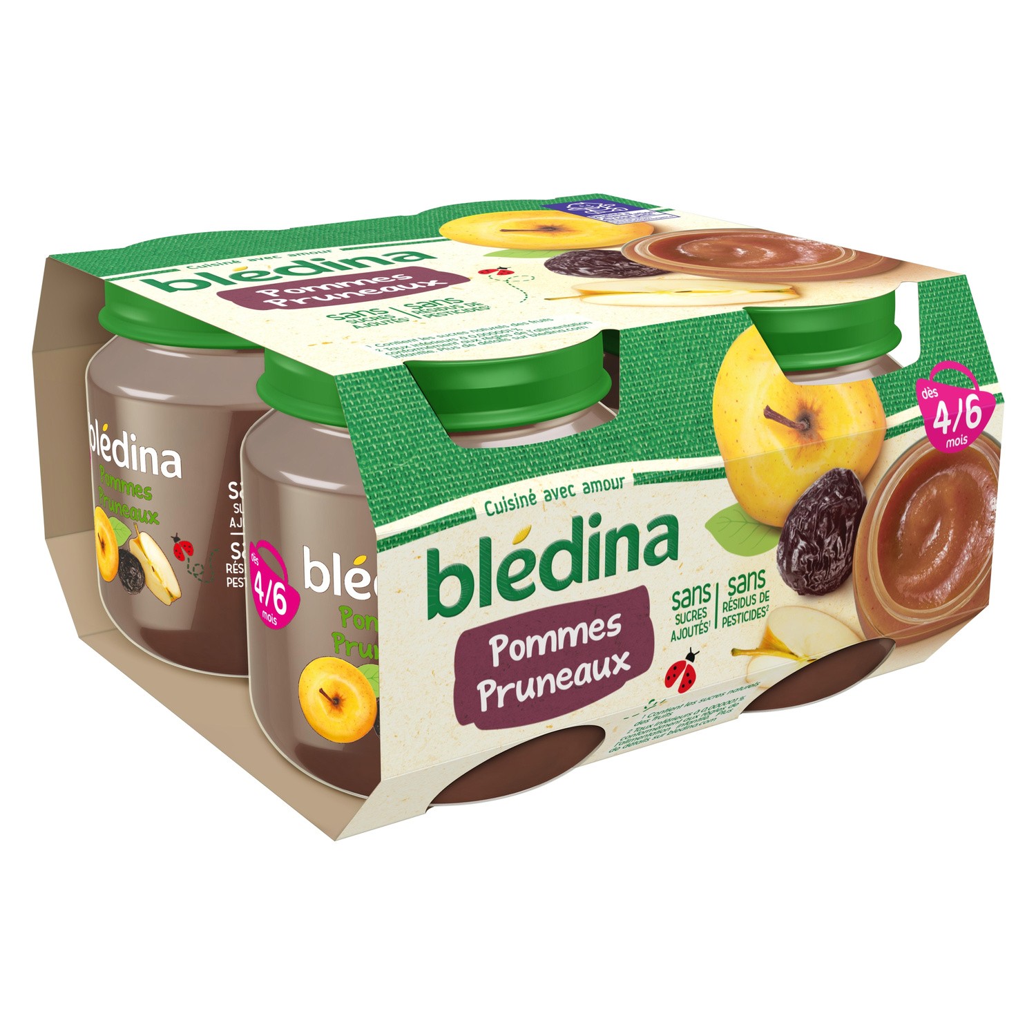 Bledina pot Apple & Prunes 4x130g from 4 month