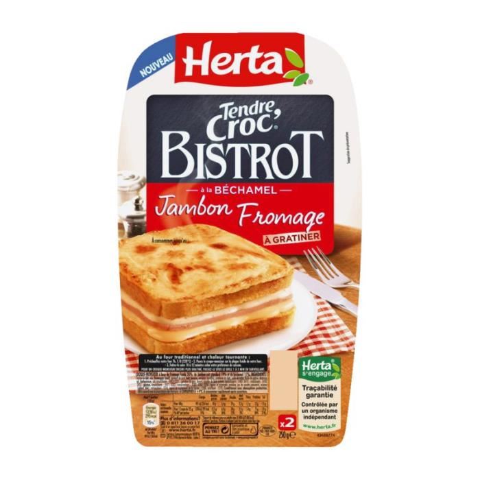 Herta Croque Monsieur Tendre croc Bechamel & Emmental cheese x2 250g