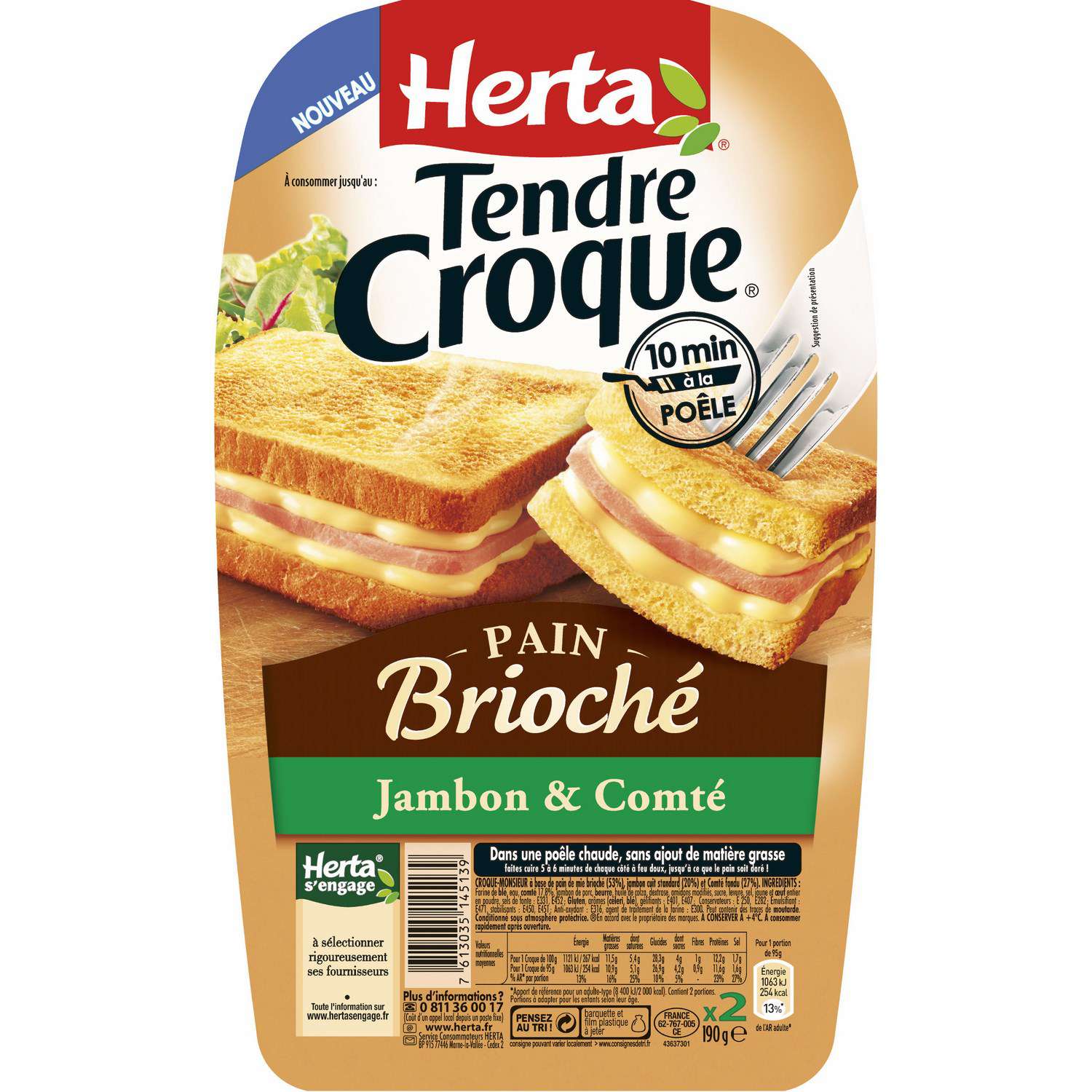 Herta Croque Monsieur Tendre croc Brioche Ham & Comte x2 190g