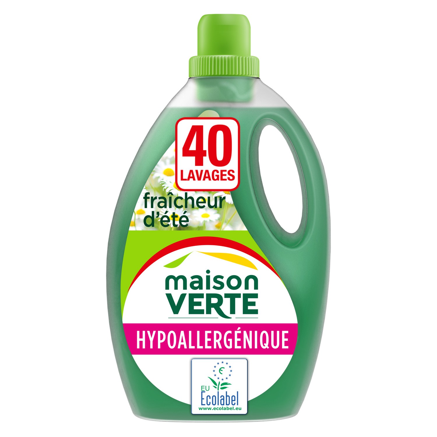 MAISON VERTE Lessive liquide hypoallergénique aux huiles essentielles  fraîcheur d'été 40 lavages 2,4l pas cher 