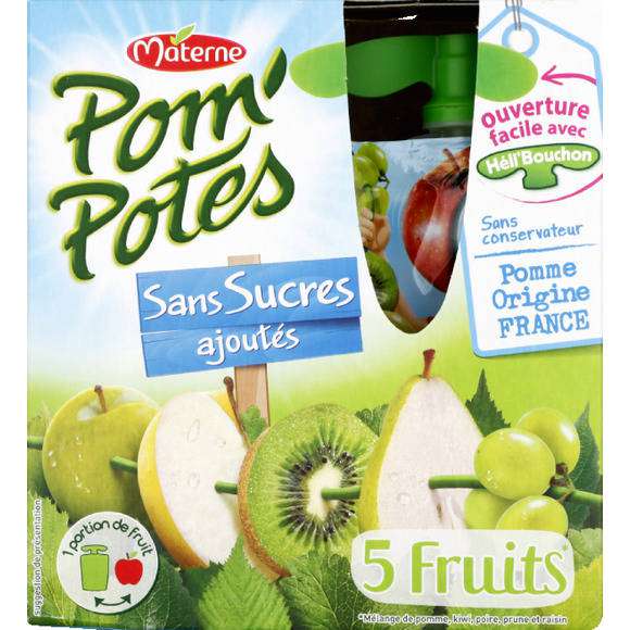 Materne Pom Potes 5 fruits no added sugar(apple, Kiwi, pear, prune, raisin) 4x90g