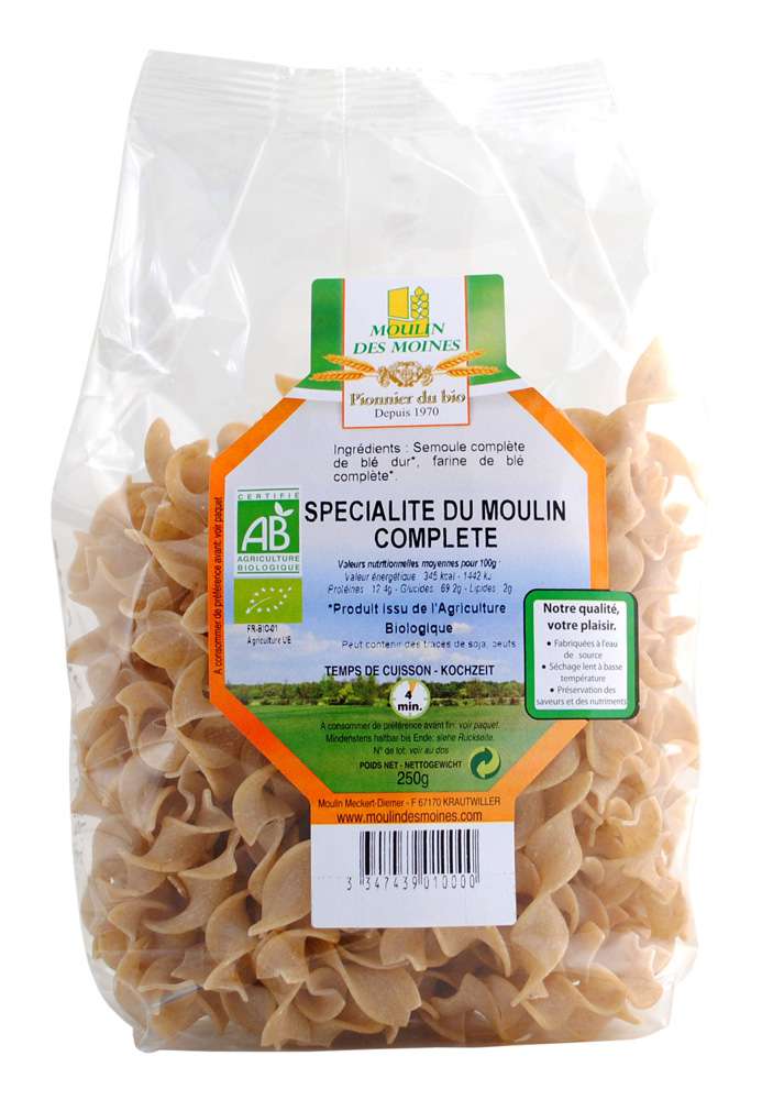 Moulin des Moines 100% Drum wheat semolina cut Tagliatelles pasta Wholegrain Organic 250g
