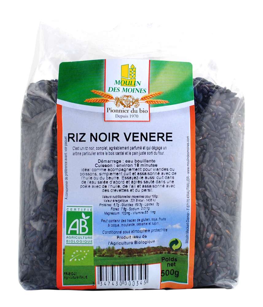 Moulin des Moines Black venerated precooked organic rice 500g