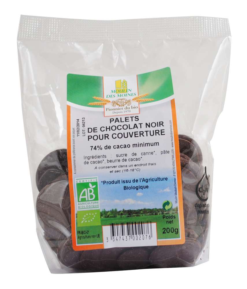 Moulin des Moines Organic 70% Dark chocolate palets 200g