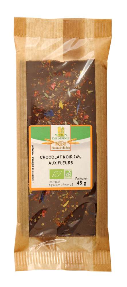 Moulin des Moines Organic Dark chocolate 74% with Flowers 45g