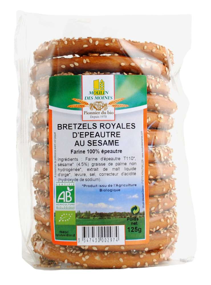 Moulin des Moines Organic King Spelt bretzels with sesame seeds 150g