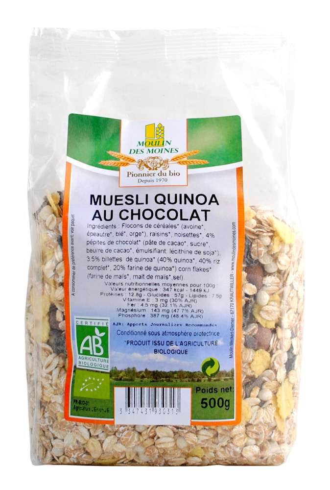 Moulin des Moines Organic Muesli with Quinoa & chocolate 500g