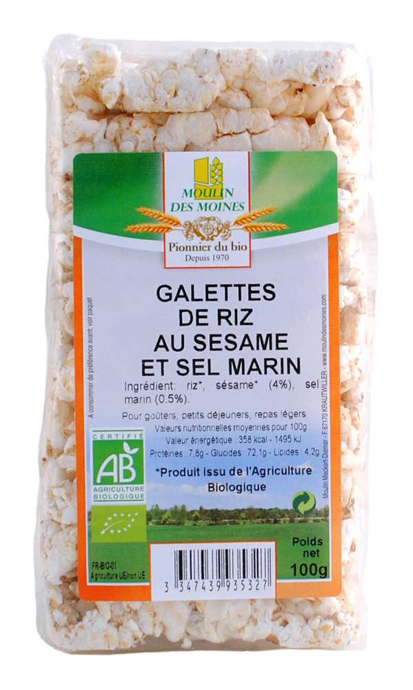 Moulin des Moines Organic Rice cake with sesame & sea salt 100g