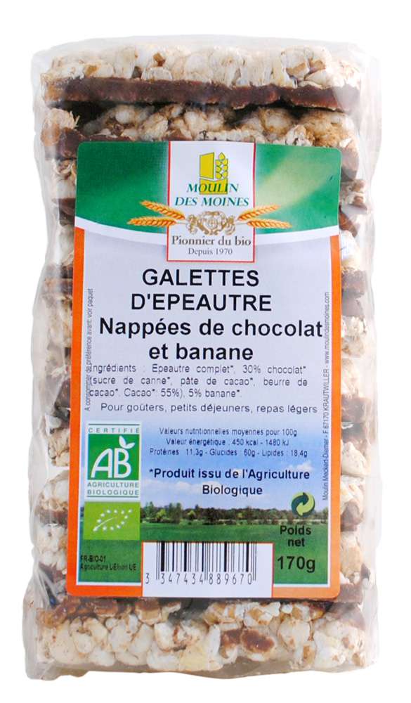 Moulin des Moines Organic spelt cakes with chocolate & Banana 160g