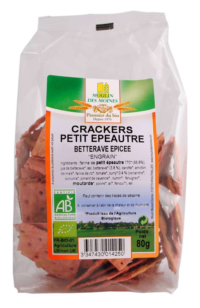Moulin des Moines Organic Spelt cracker with spicy beetroot 80g