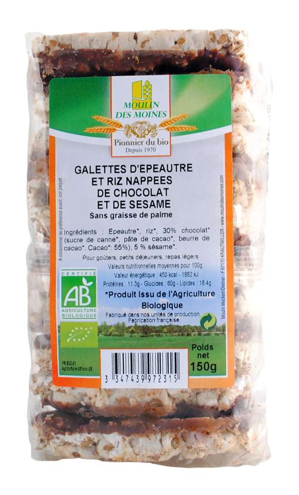 Moulin des Moines Organic Spelt rice chocolate and sesame cakes 150g