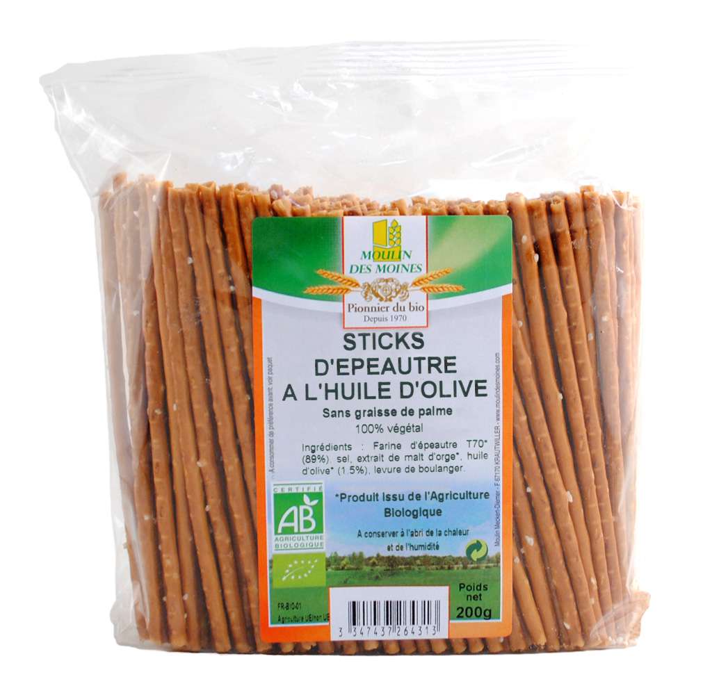 Moulin des Moines Organic spelt stick with olive oil 200g
