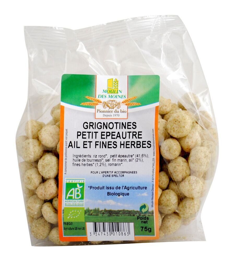 Moulin des Moines Spelt Grignotines Crackers Garlic & herbs Organic  75g
