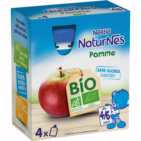 Nestle Naturnes Plain apple Organic Pouch from 4 months 4x90g