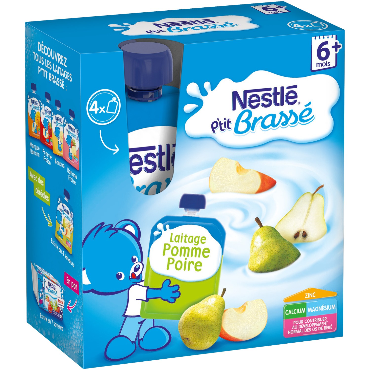 Nestle P'tit Brasse Apple & Pear pouches 4x90g from 6 months