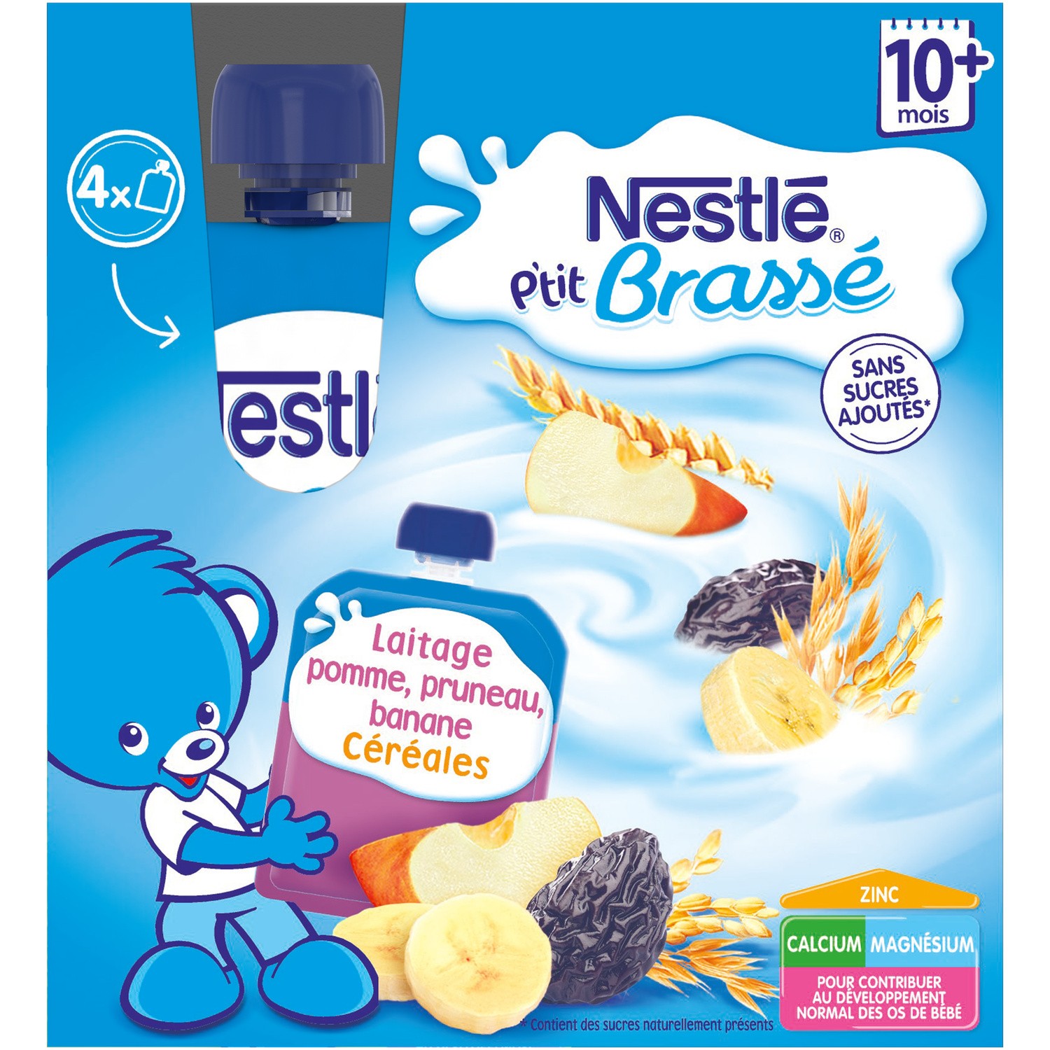 Nestle P'tit Brasse Apple Prunes Banana & Cereals pouches 4x90g from 10 months