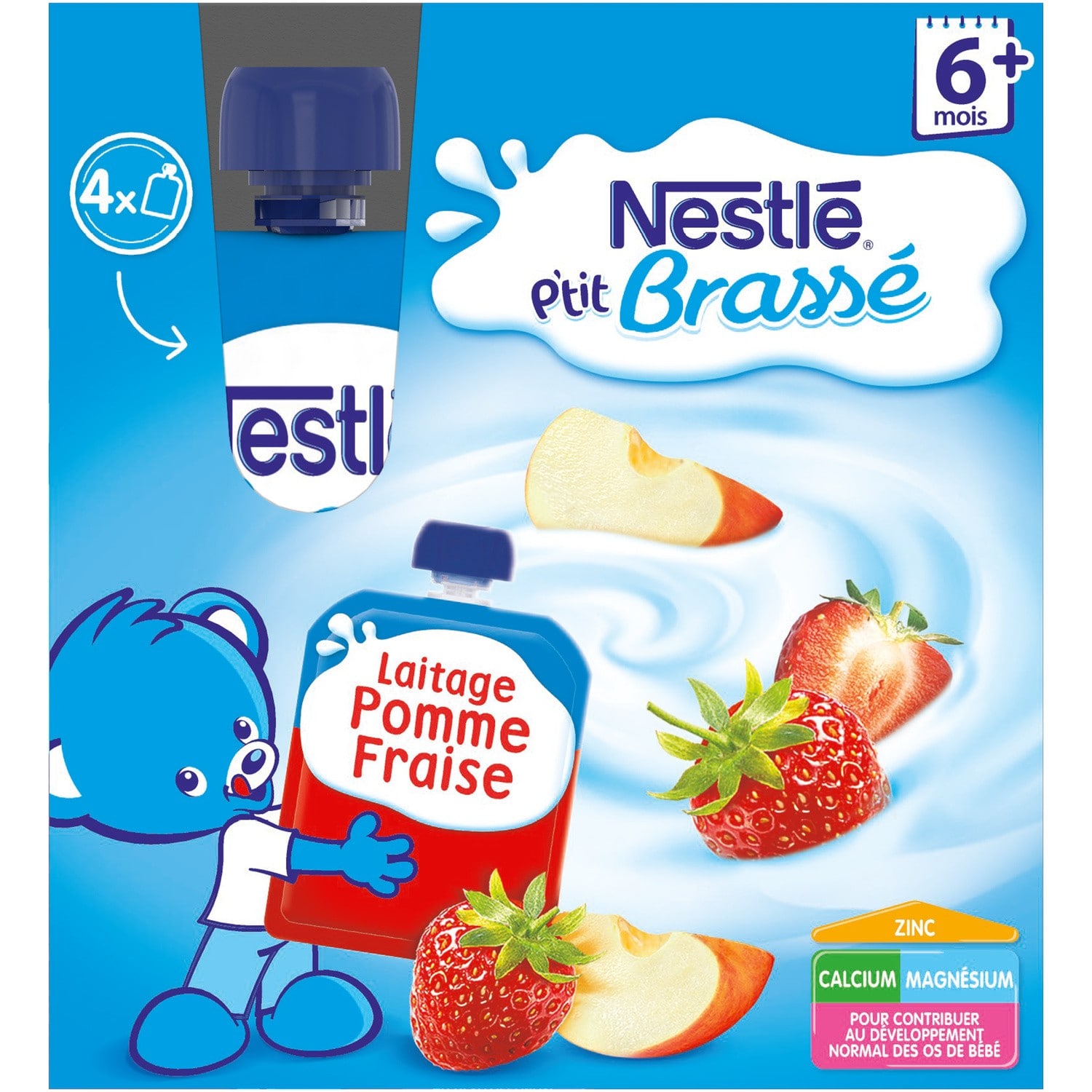 Nestle P'tit Brasse Apple & Strawberry pouches 4x90g from 6 months