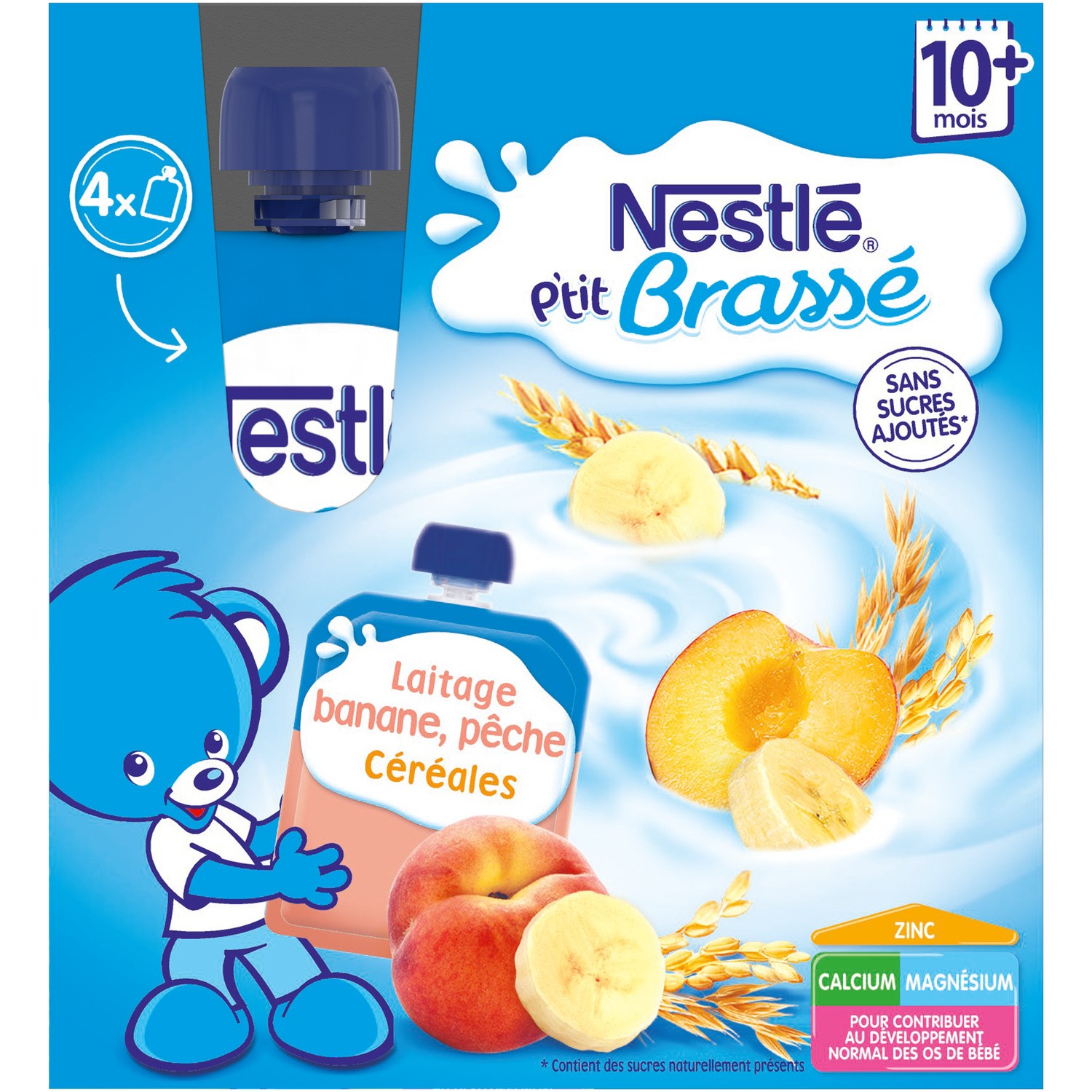 Nestle P'tit Brasse Banana Peach & Cereals pouches 4x90g from 10 months
