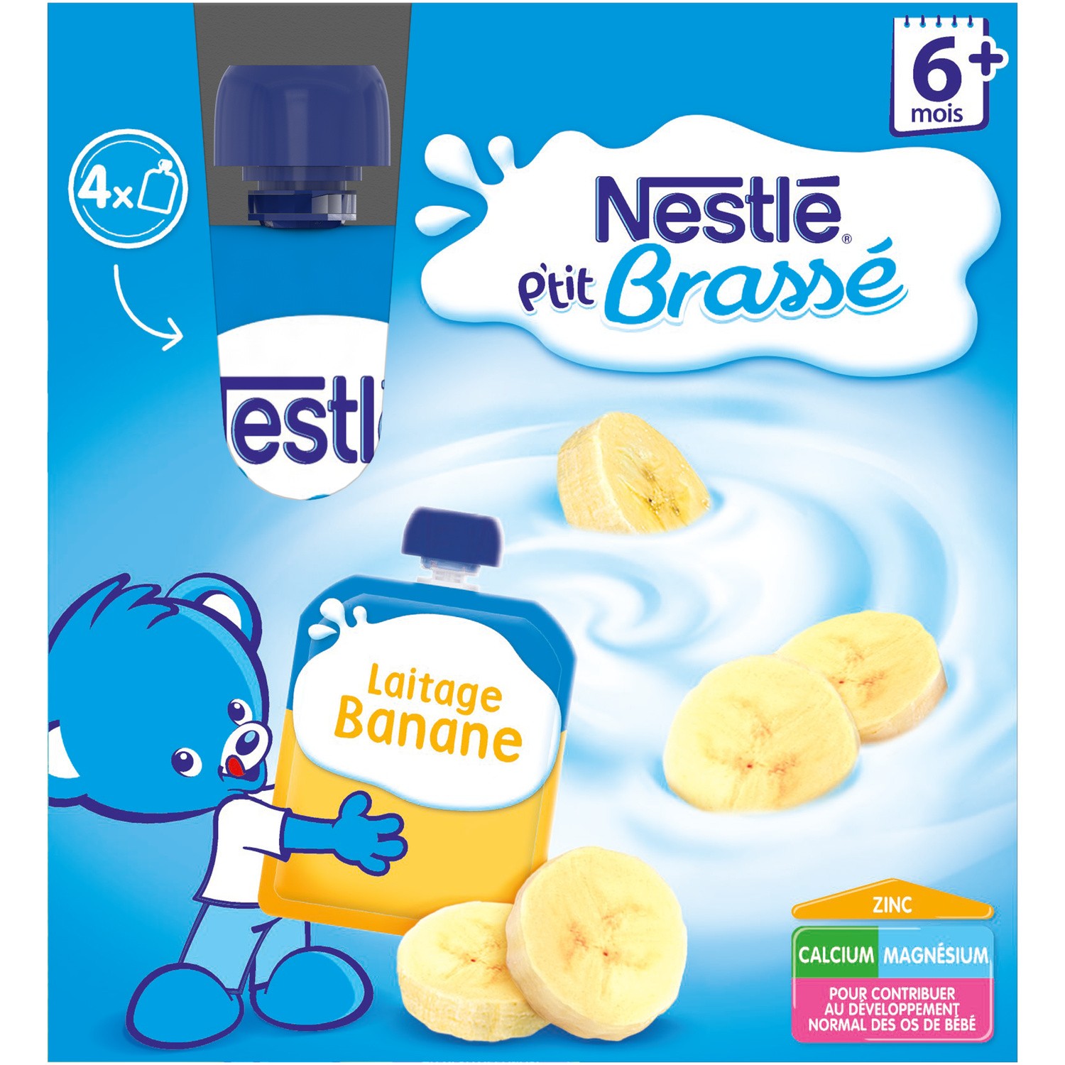 Nestle P'tit Brasse Banana pouches 4x90g from 6 months