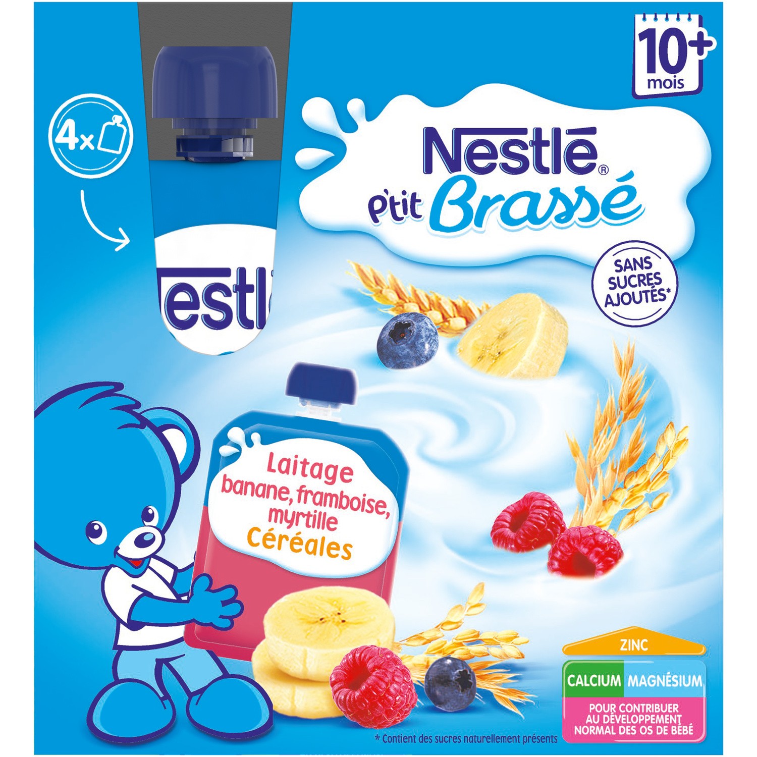 Nestle P'tit Brasse Banana Rasperry Blueberry & Cereals 4x90g from 10 months
