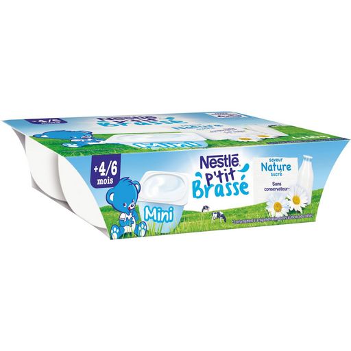 Nestle P'tit brassee Plain sweetened yogurts 6x60g from 4 months