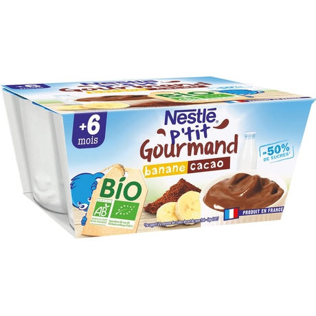 Nestle P'tit Gourmand Organic Banana & Cocoa 4x90g from 6 months