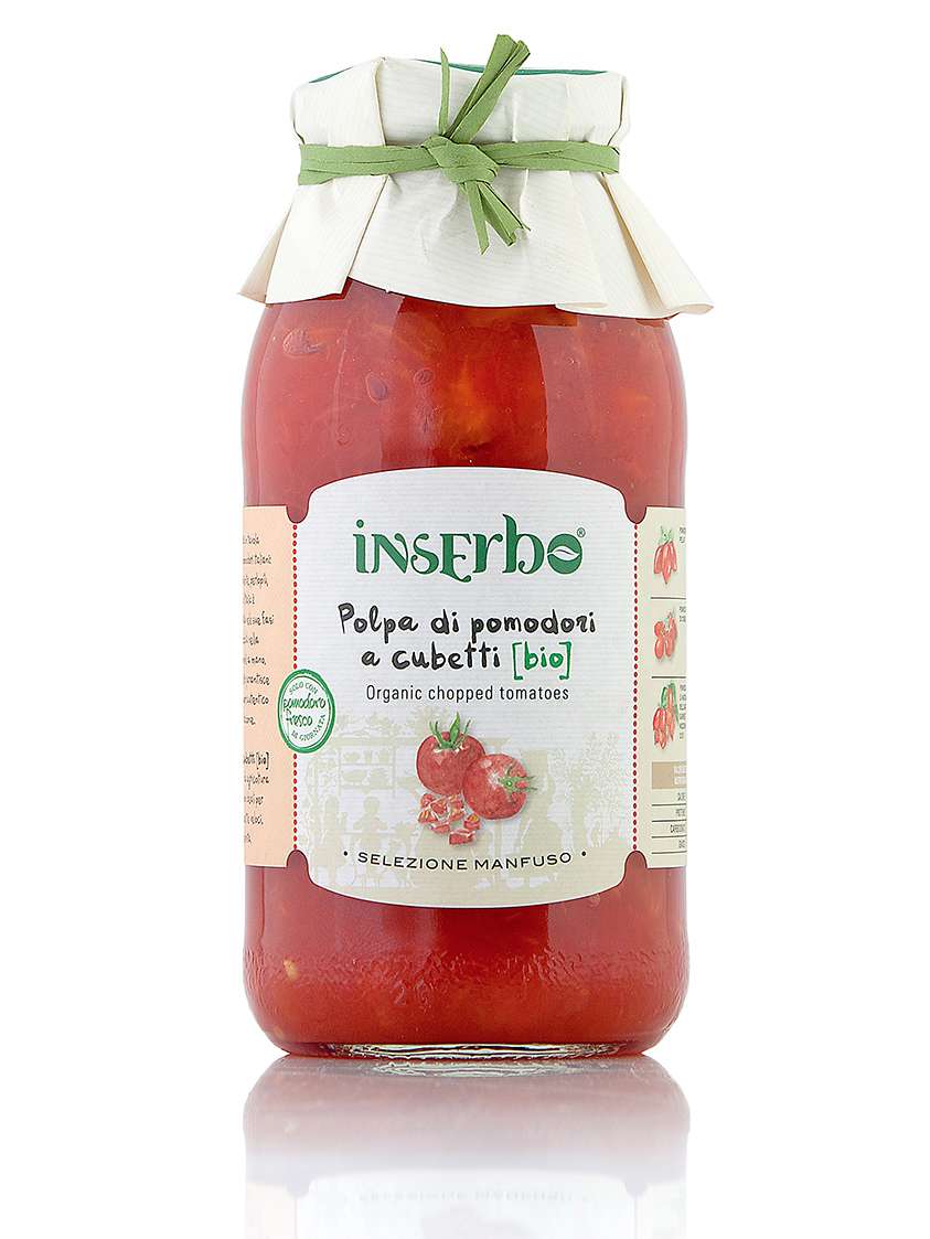 Organic Chopped Tomatoes bottle Inserbo 500g